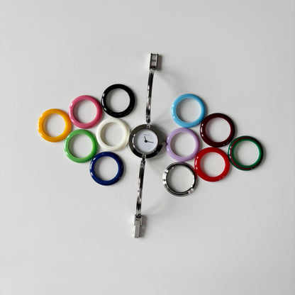 Gucci 1990s Interchangeable Bezel Stainless steel Bangle Watch with 12 bezels, case (Small)
