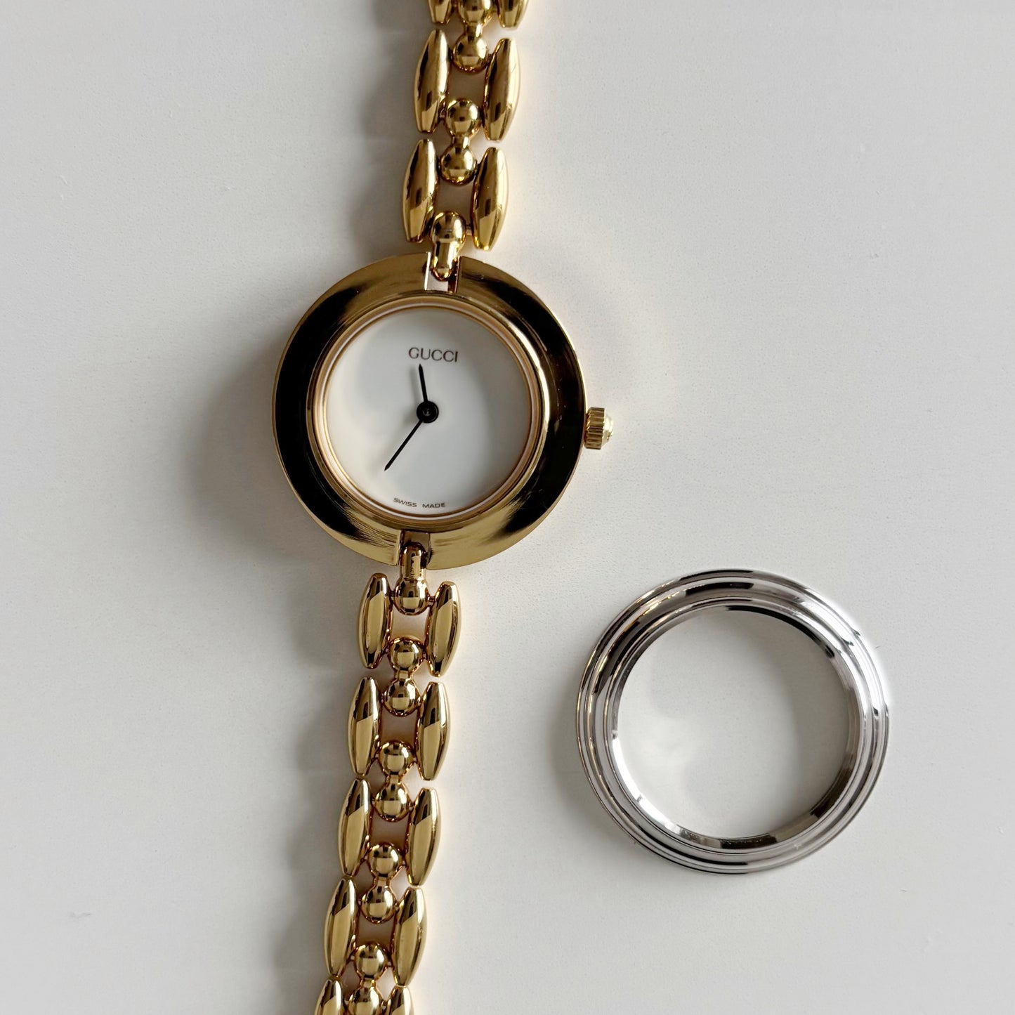 Gucci 1990s Interchangeable Bezel Gold Plated Watch with 6 bezels, case (160mm)