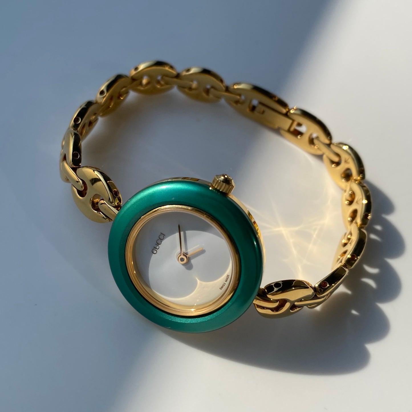 Gucci 1990s Interchangeable Bezel Gold Plated Watch with  6 bezels, case (167mm)