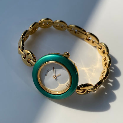 Gucci 1990s Interchangeable Bezel Gold Plated Watch with  6 bezels, case (167mm)