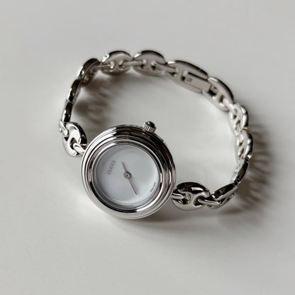 Gucci 1990s Interchangeable Bezel Silver Stainless Steel Watch with 6 bezels, case (165mm)