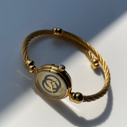 Gucci 1990s Gold Plated Cable Bangle Watch