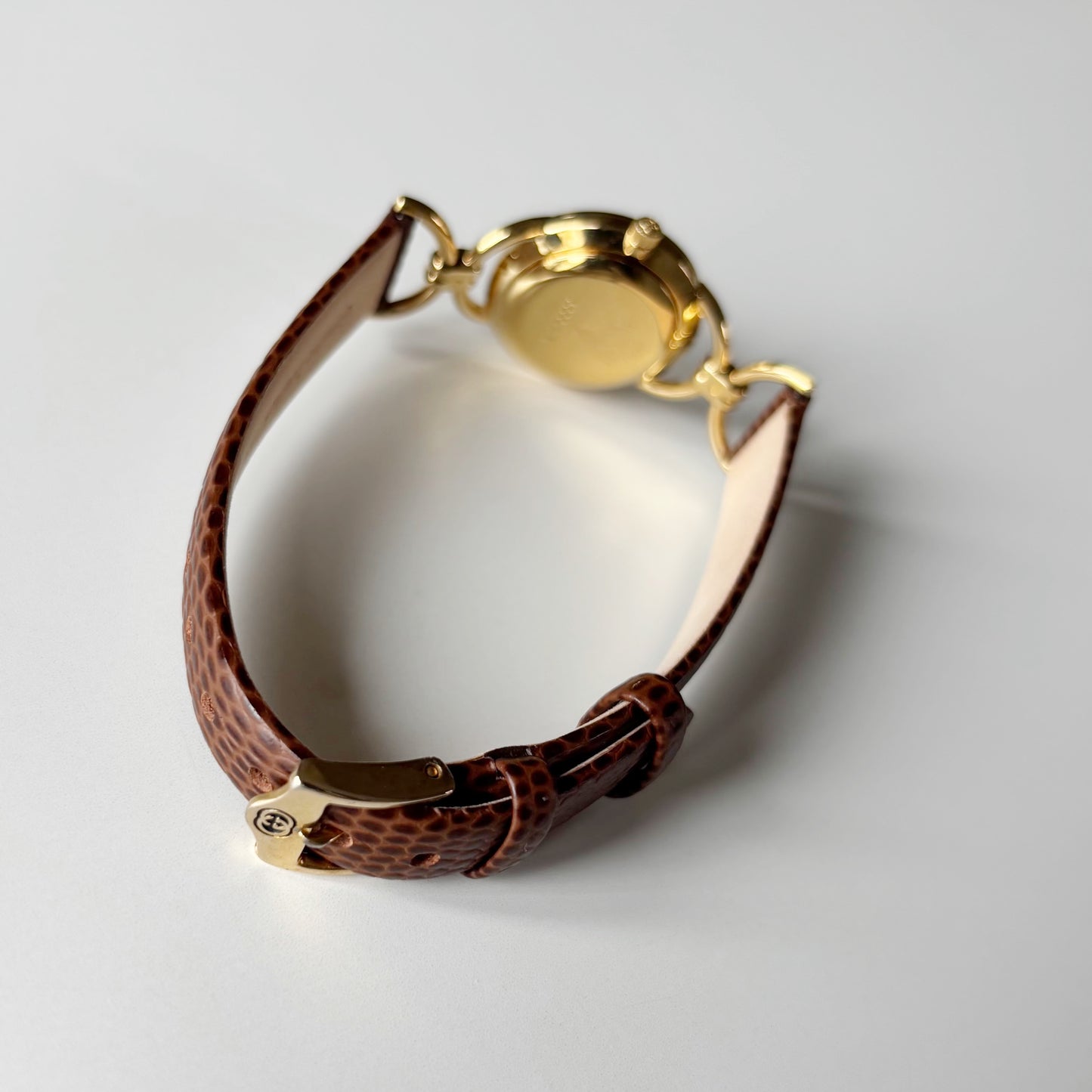 Gucci 1990s Seashell Dial Gold Plated Horsebit Gold Plated Watch