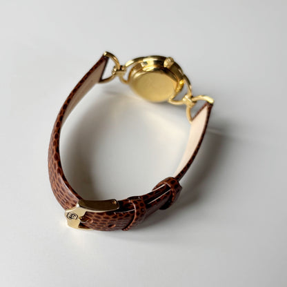 Gucci 1990s Seashell Dial Gold Plated Horsebit Gold Plated Watch