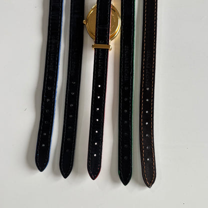 Fendi 1990s Interchangeable Strap Gold Plated Watch with 5 straps, case