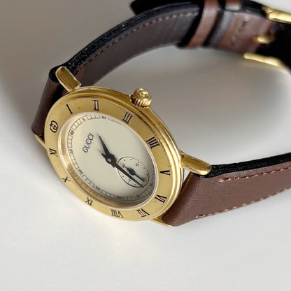 Gucci 1990s Round Dial Gold Plated Watch