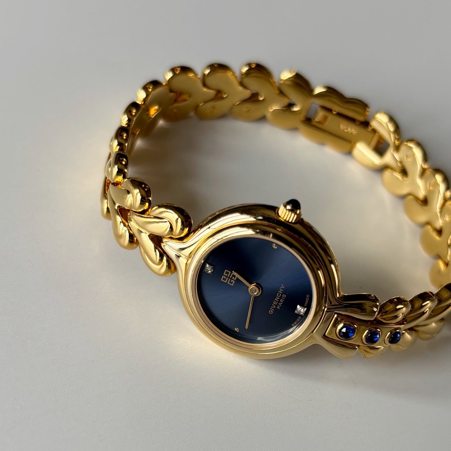 Givenchy 1990s Navy Round Dial Gold Plated Watch