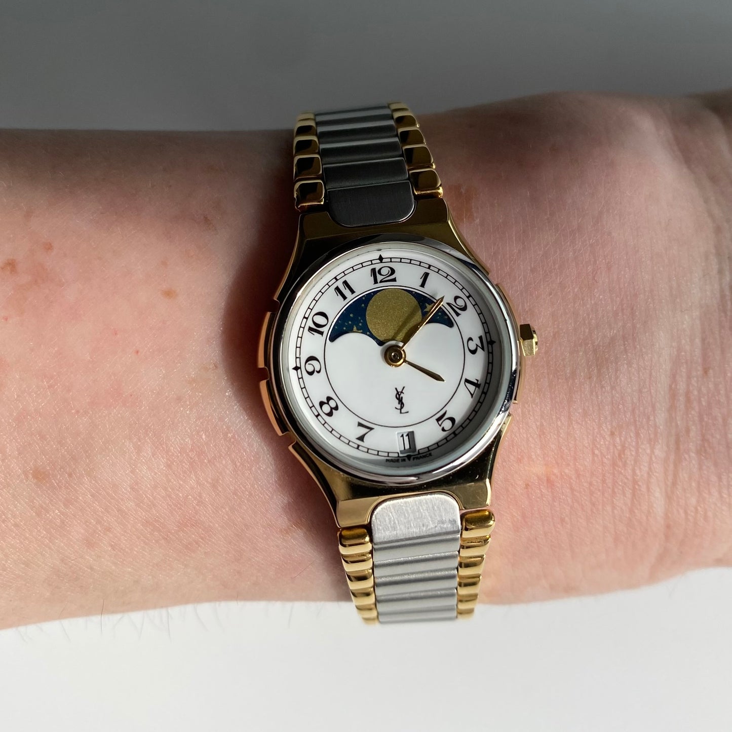 Yves Saint Laurent 1990s Moon Phase Two Tone Watch