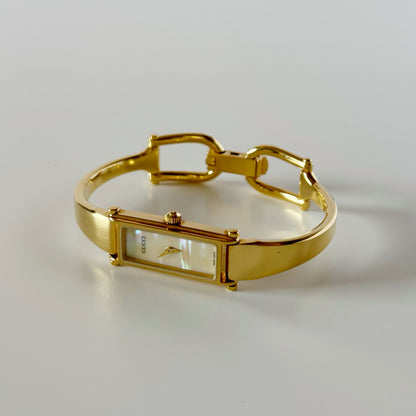 Gucci 1990s Seashell Dial Gold Plated Bangle Watch