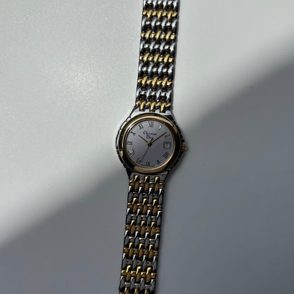 Dior 1990s Date Round Dial Two Tone Gold Plated Watch