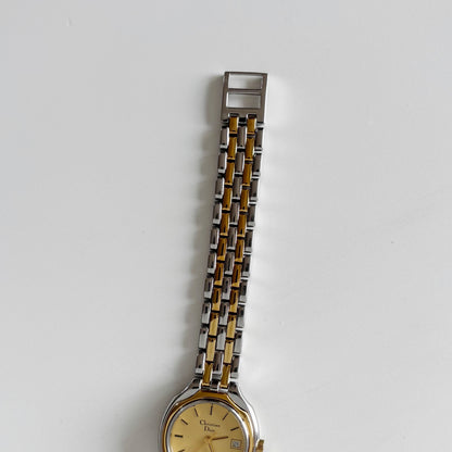 Dior 1990s Date Round Dial Two Tone Watch