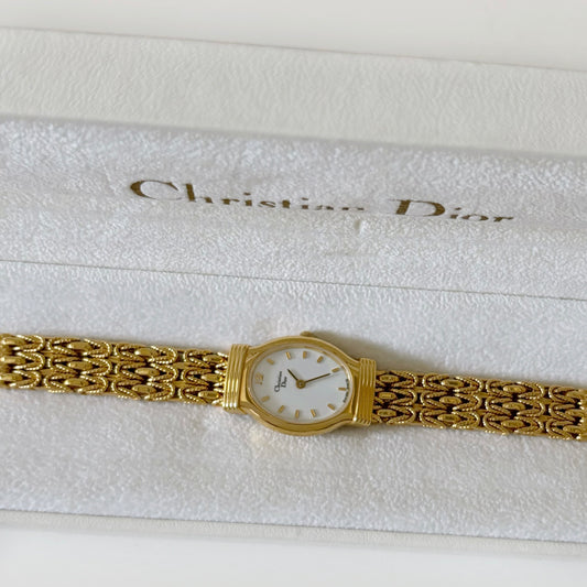 Dior 1990s Gold Plated Oval Watch