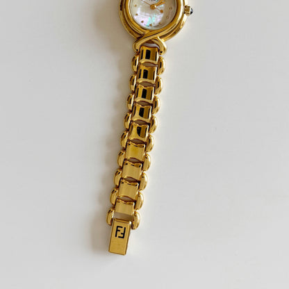Fendi 1990s Seashell Dial Gold Plated Watch