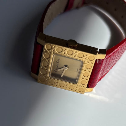 Dior 1990s Square Dial Interchangeable strap Gold Plated Watch with 3 straps, case