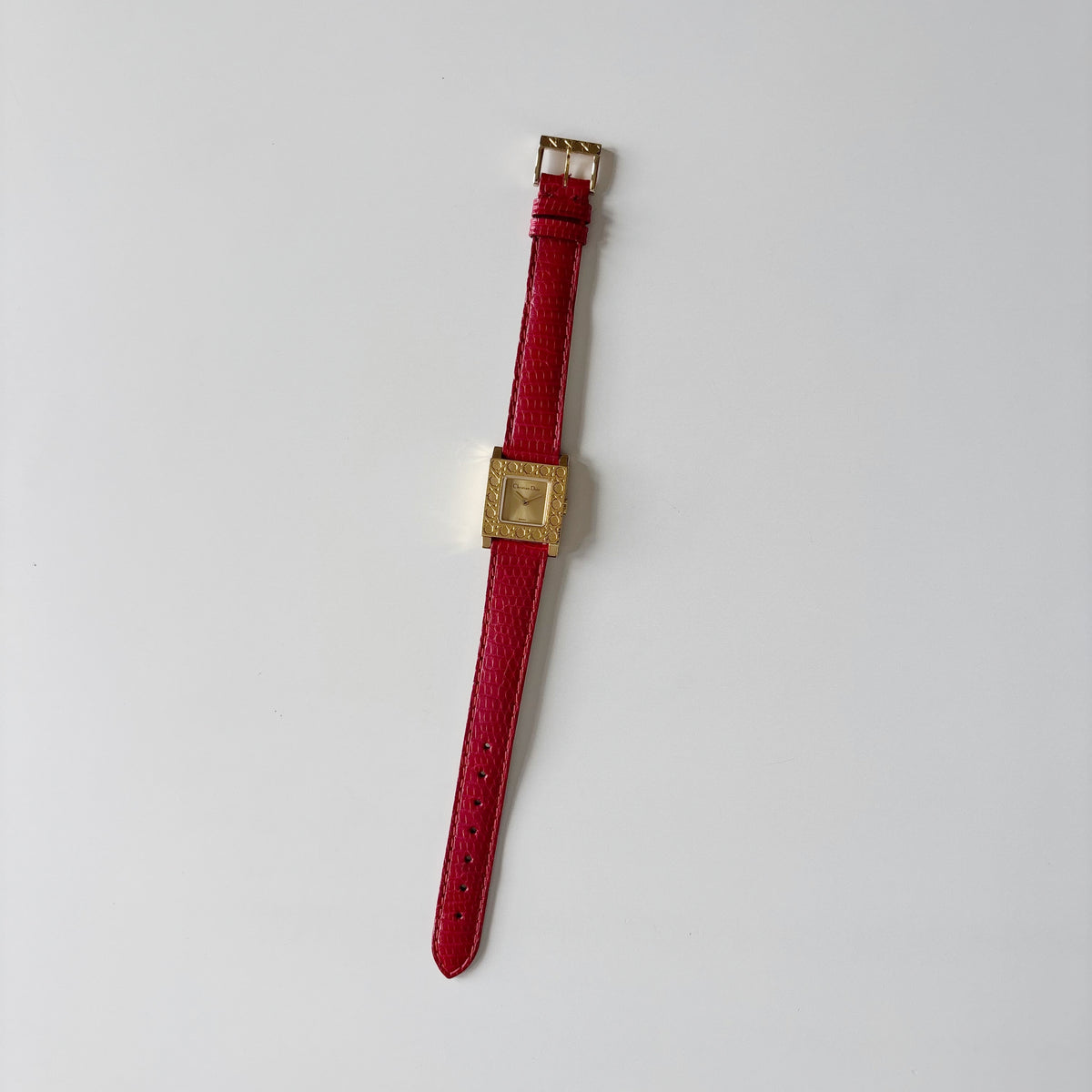 Dior 1990s Square Dial Interchangeable strap Gold Plated Watch with 3 straps, case