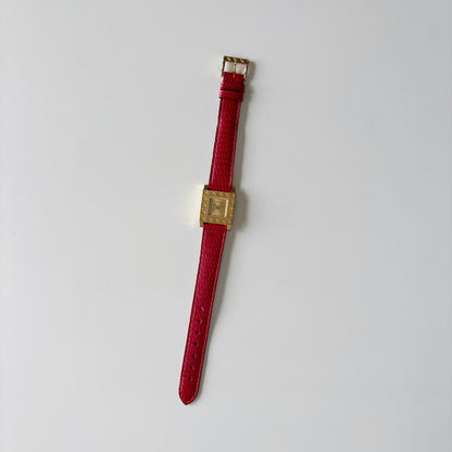 Dior 1990s Square Dial Interchangeable strap Gold Plated Watch with 3 straps, case