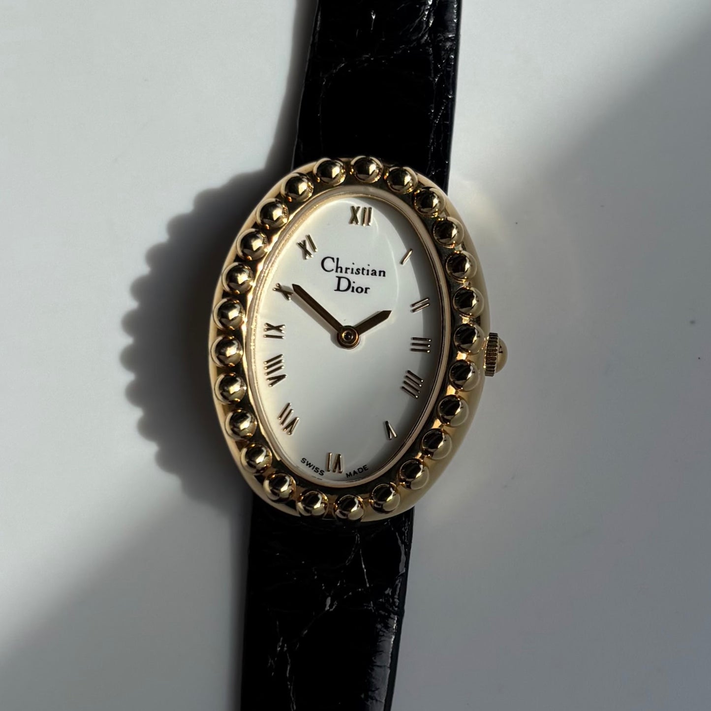 Dior 1990s Baignoire Gold Plated Leather Watch