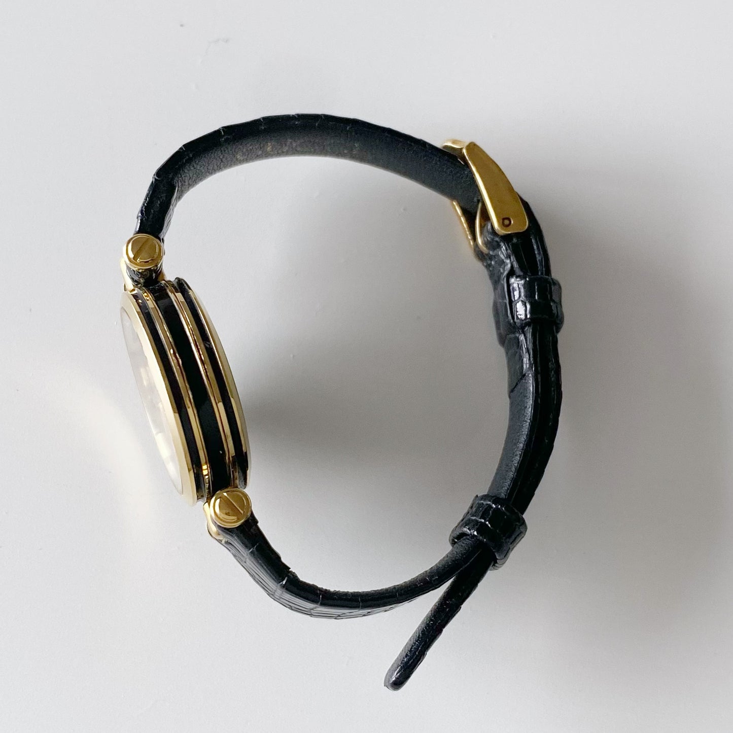 Gucci 1990s Sherry Black Dial Gold Plated Watch