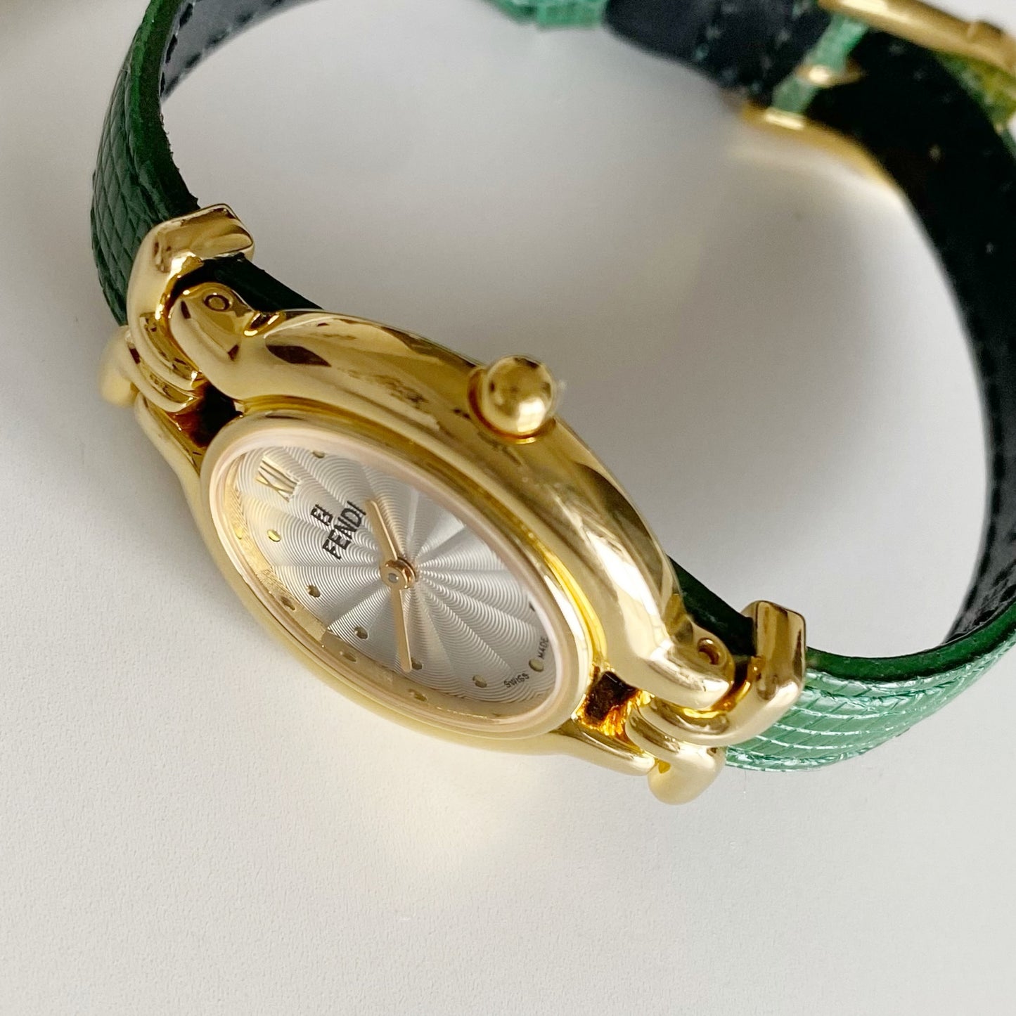 Fendi 1990s Interchangeable Belt Gold Plated Watch with 5 straps, case