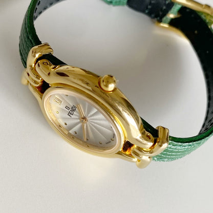 Fendi 1990s Interchangeable Belt Gold Plated Watch with 5 straps, case