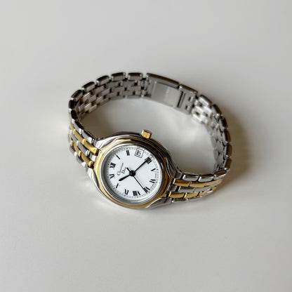 Dior 1990s Date Round Dial Gold Plated Two Tone Watch