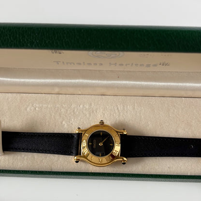Gucci 1990s Black Dial Gold Plated Watch