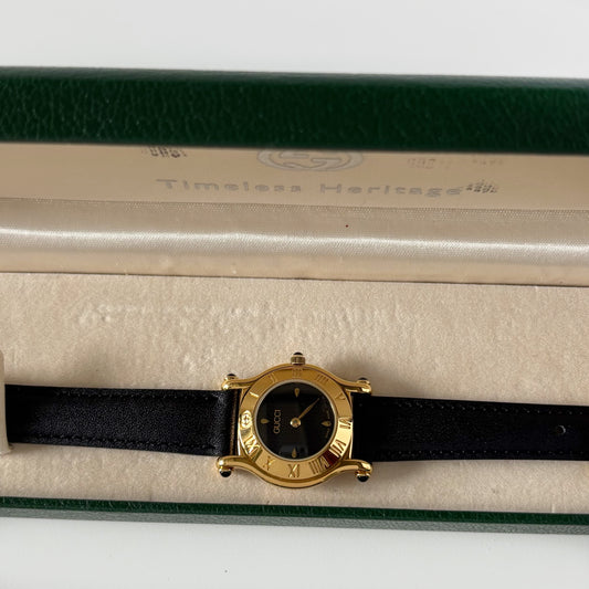 Gucci 1990s Black Dial Gold Plated Watch