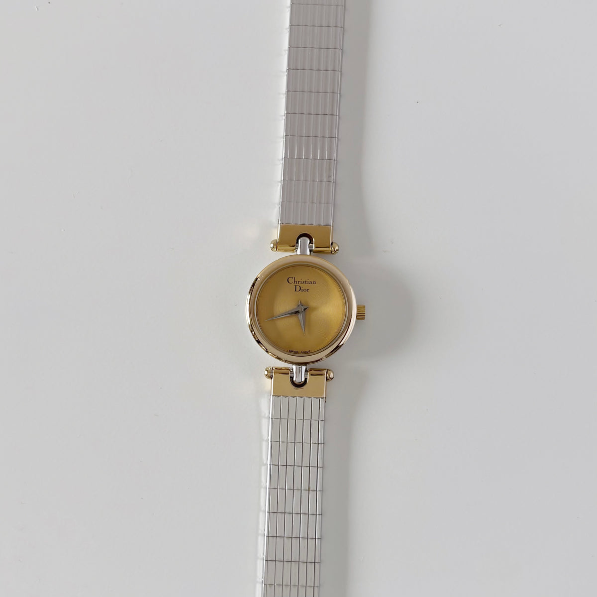 Dior 1990s Gold Round Dial Two Tone Gold Plated Watch