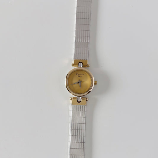 Dior 1990s Gold Round Dial Two Tone Gold Plated Watch