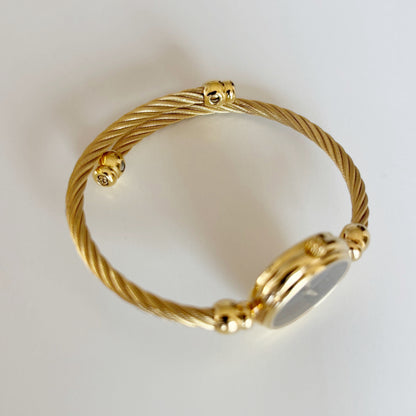 Gucci 1990s Black Dial Gold Plated Cable Bangle Watch