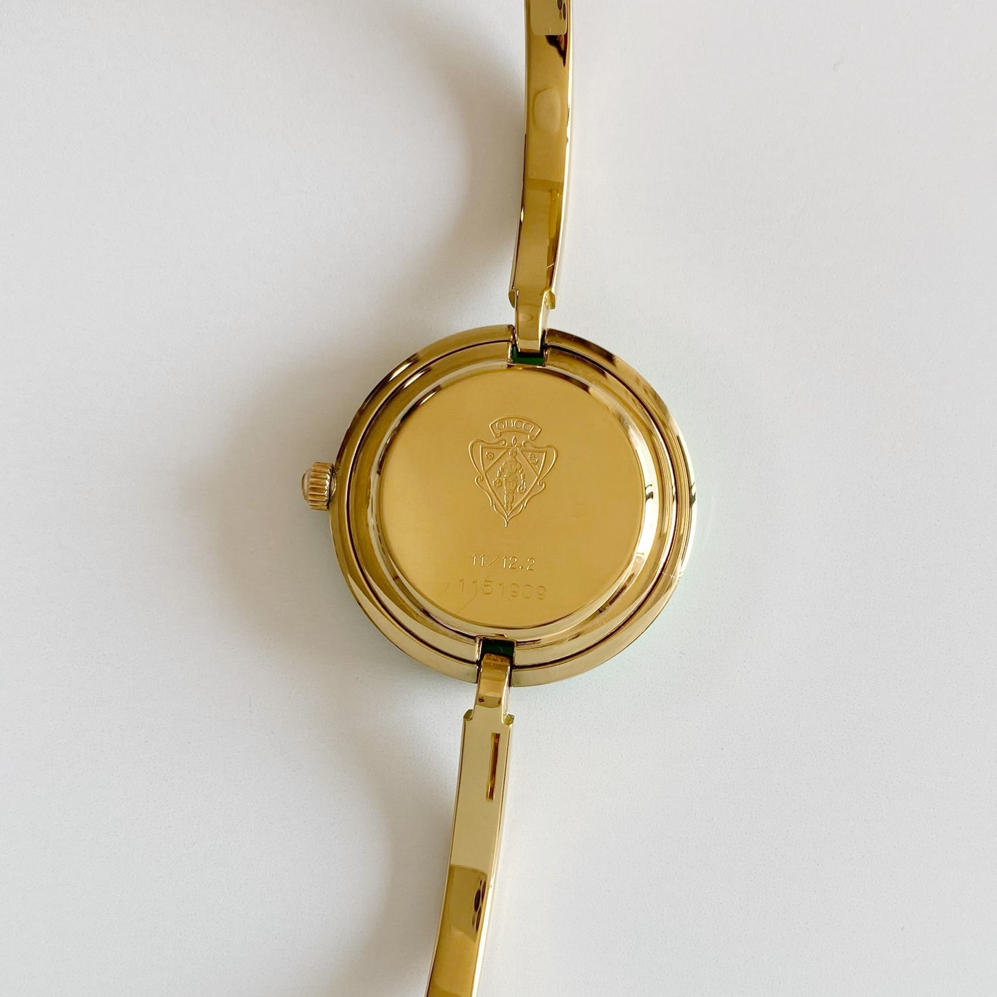 Gucci 1990s Interchangeable Bezel Gold Plated Bangle Watch with 12 bezels, case (Small)
