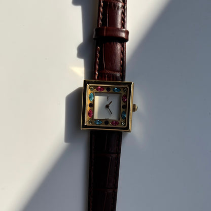 Yves Saint Laurent 1990s Square Dial Gold Plated Watch