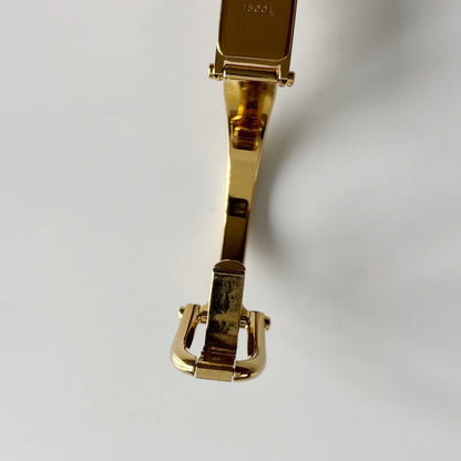 Gucci 1990s Seashell Rectangular Dial Gold Plated Bangle Watch