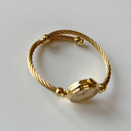 Gucci 1990s Seashell Dial Gold Plated Cable Bangle Watch