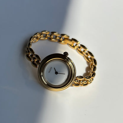Gucci 1990s Interchangeable Bezel Gold Plated Rice Chain Watch with 6 bezels, case (160mm)