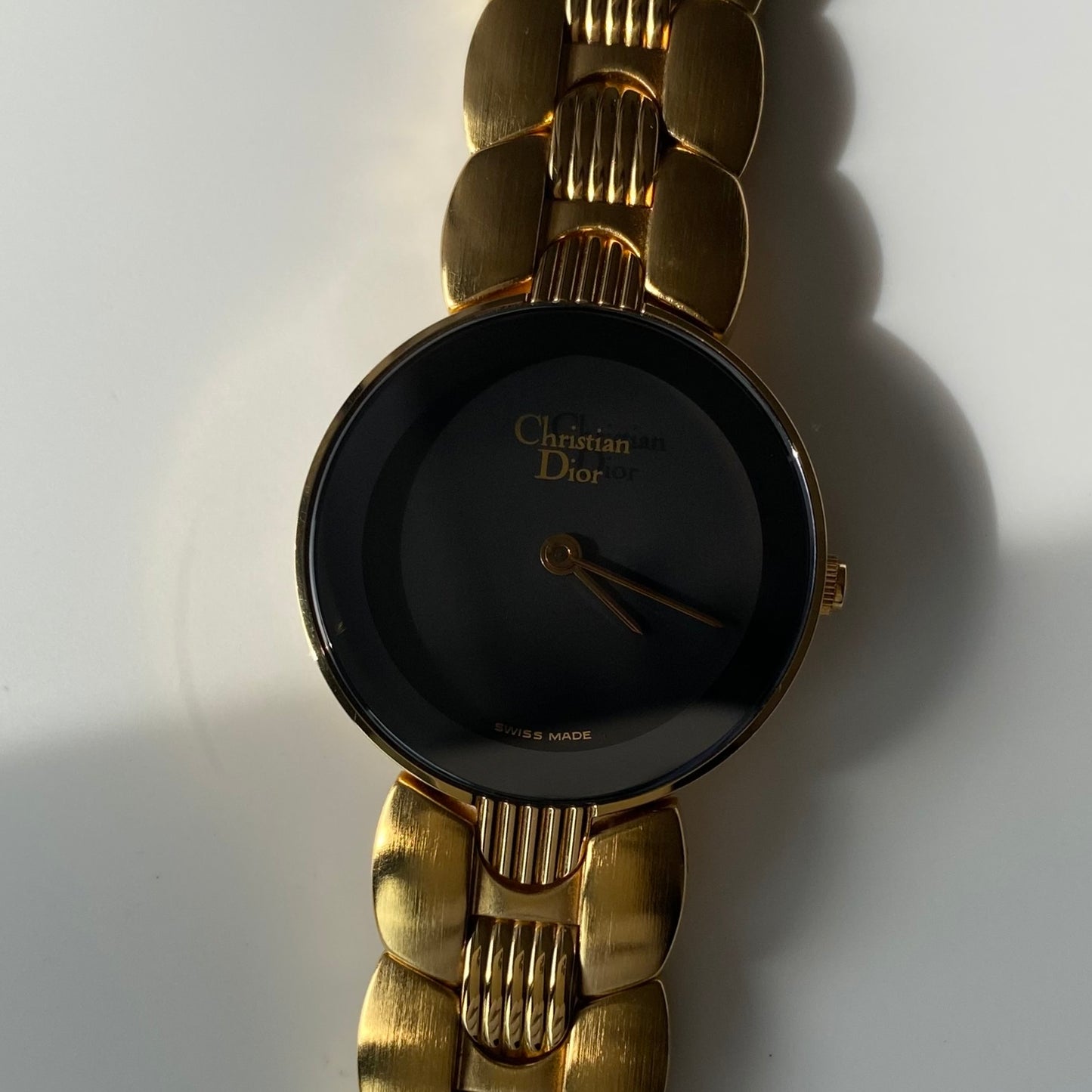 Dior 1990s Black Dial Gold Plated Watch