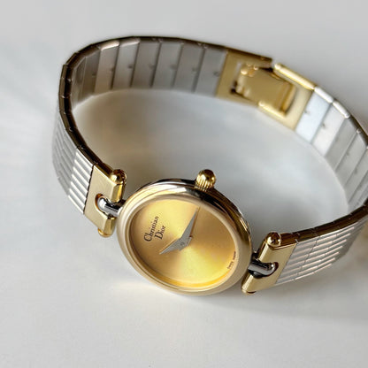 Dior 1990s Round Dial Gold Plated Two Tone Watch