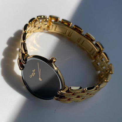 Dior 1990s Bagheera Gold Plated Round Watch