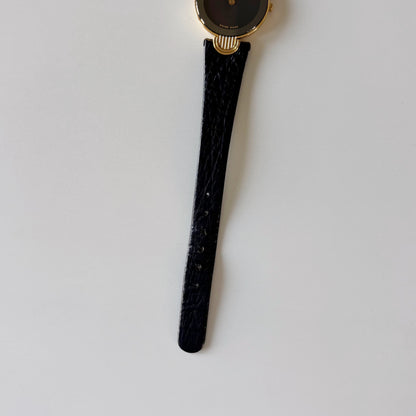 Dior 1990s Black Round Dial Gold Plated Watch