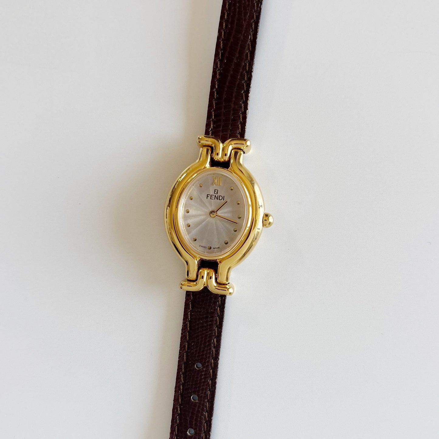 Fendi 1990s Interchangeable Belt Gold Plated Watch with 5 straps, case