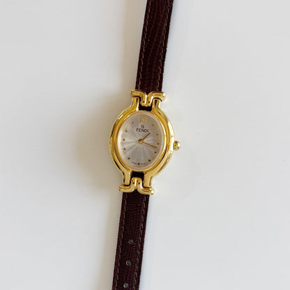 Fendi 1990s Interchangeable Belt Gold Plated Watch with 5 straps, case