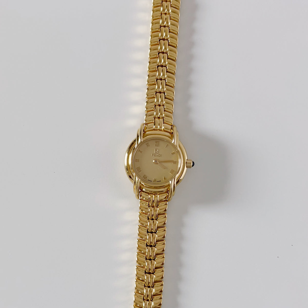 Fendi 1990s Round Dial Gold Plated Watch