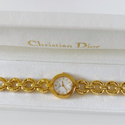 Dior 1990s Round Dial Gold Plated Watch