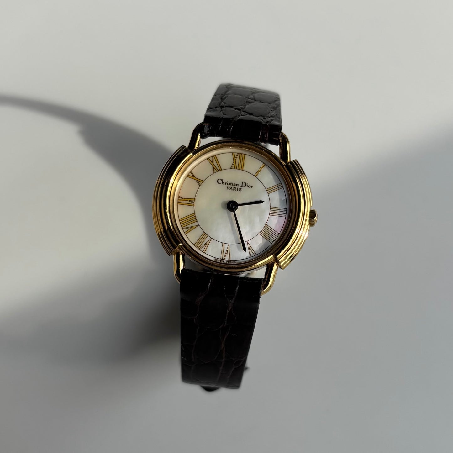 Dior 1990s Seashell Round Dial Gold Plated Watch