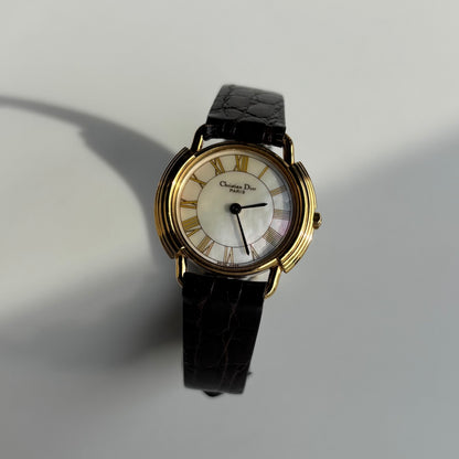 Dior 1990s Seashell Round Dial Gold Plated Watch