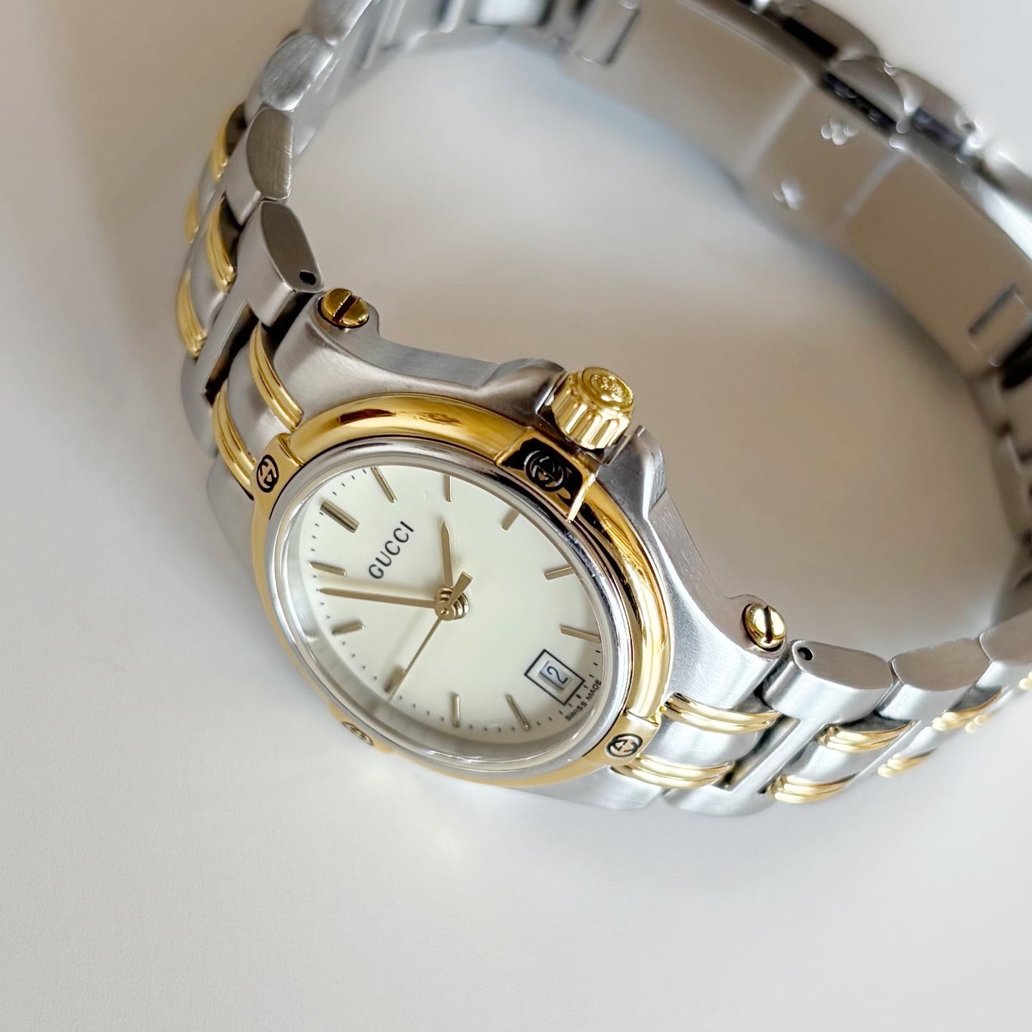 Gucci 1990s Date Round Dial Two Tone Watch