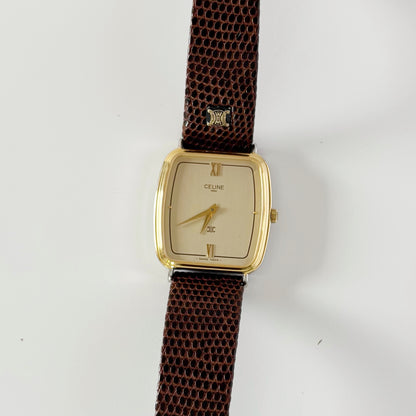 Celine 1980s Rectangular Dial Two Tone Watch (Large)