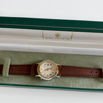 Gucci 1990s Date Round Dial Two Tone Watch (Large)