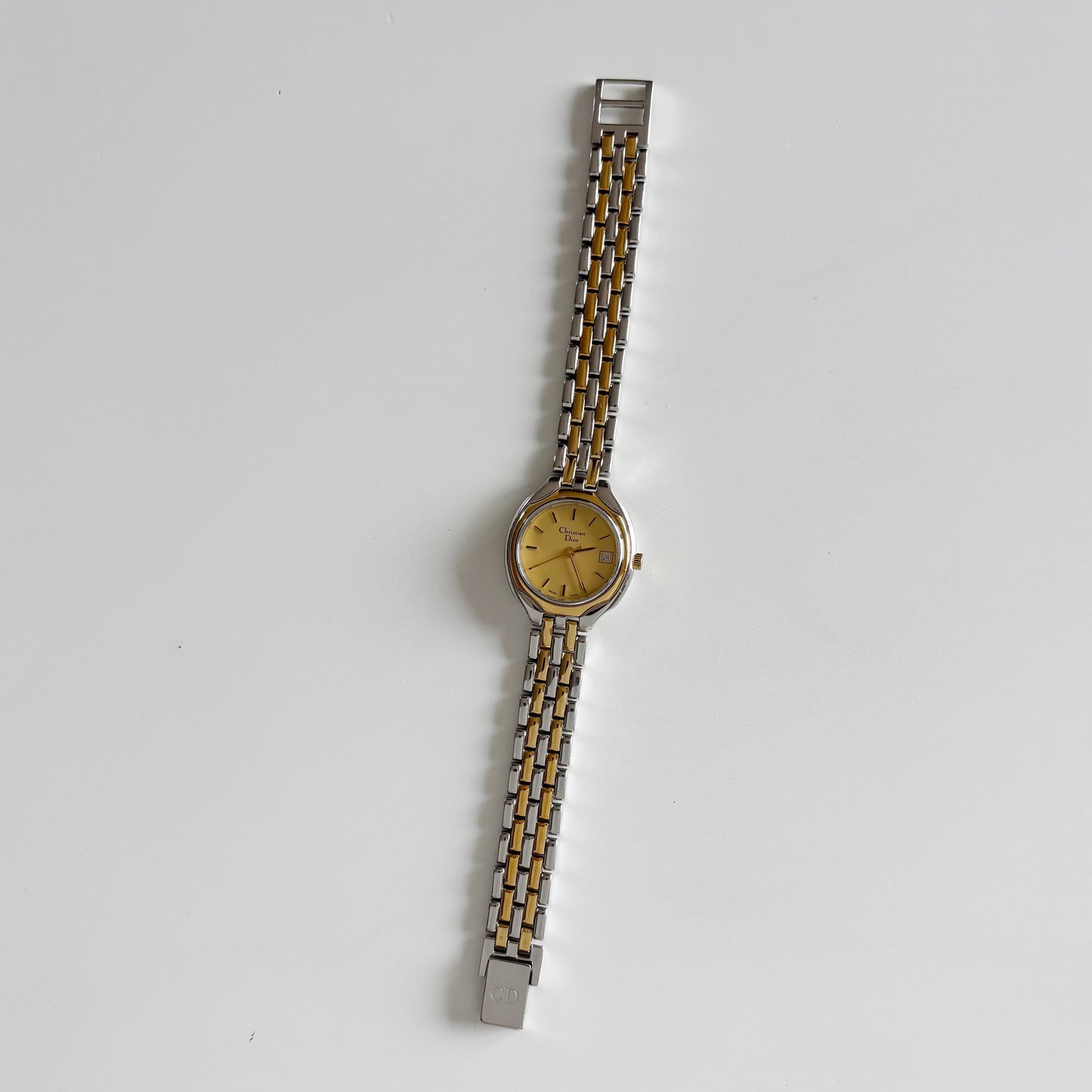 Dior 1990s Date Round Dial Two Tone Watch