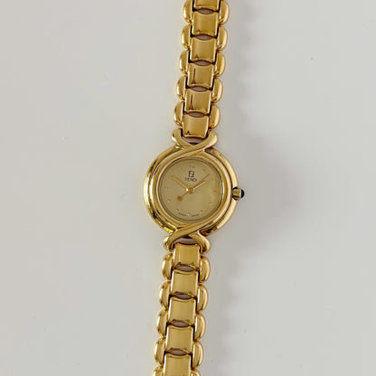 Fendi 1990s Round Dial Gold Plated Watch